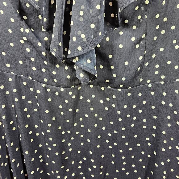 DKNY Polka Dot Dress Navy & White V-Neck Sheer Flutter Sleeves Size 10 - Picture 3 of 13